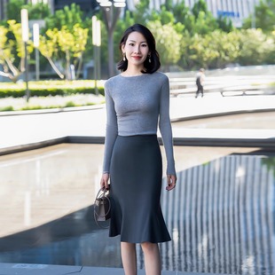 高奢 or同源色织双层弹力羊毛秋冬优雅鱼尾半身裙 意式 LadyJ