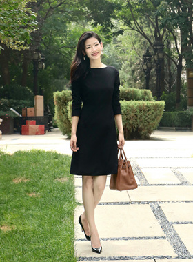 LadyJ-“黑天鹅”The*ry同源弹力丝光羊毛通勤气质黑色西装连衣裙