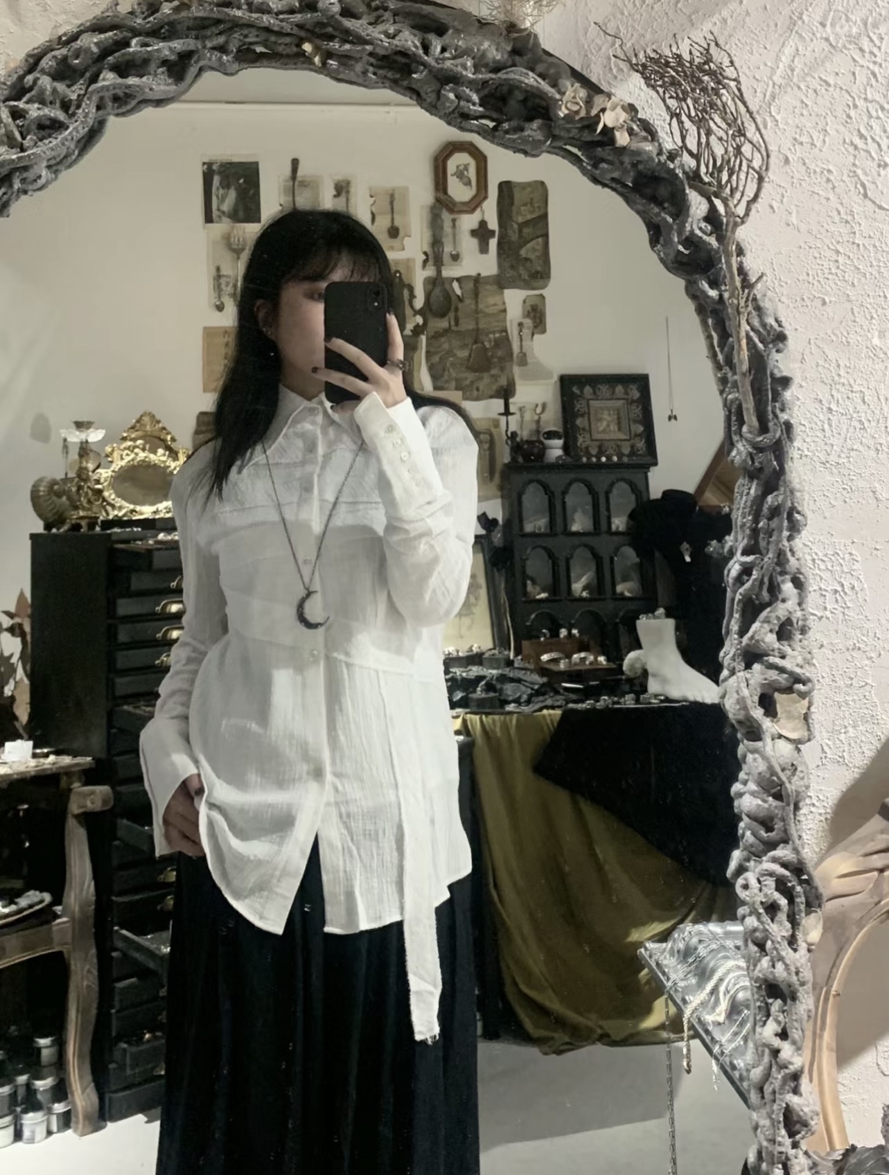 纯棉绷带暗黑宽松男女同款衬衫