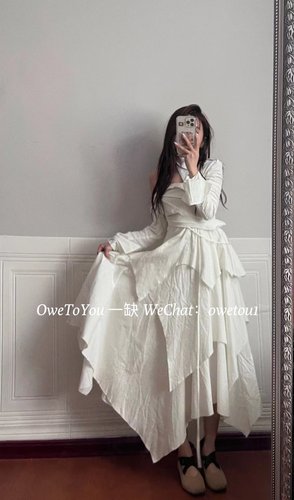 立裁多层苎麻纯色小众设计连衣裙