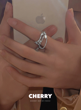 珍珠镂空链条开口戒指