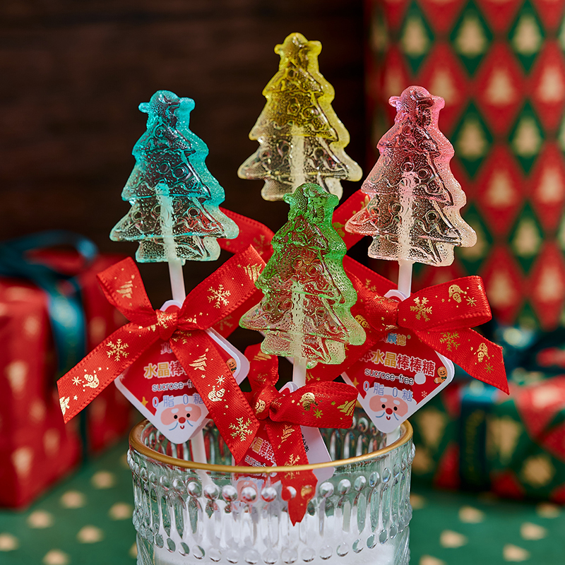 圣诞树造型棒棒糖彩色水晶糖