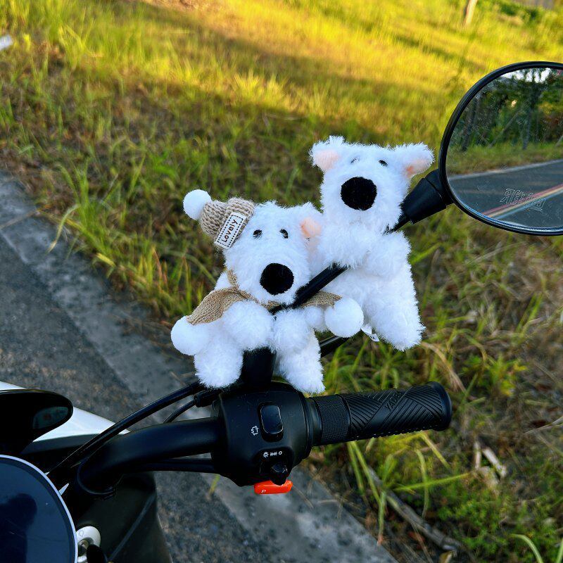 防盗西高地狗摩托装饰配件可爱电动车自行车玩偶创意公仔挂件摆件