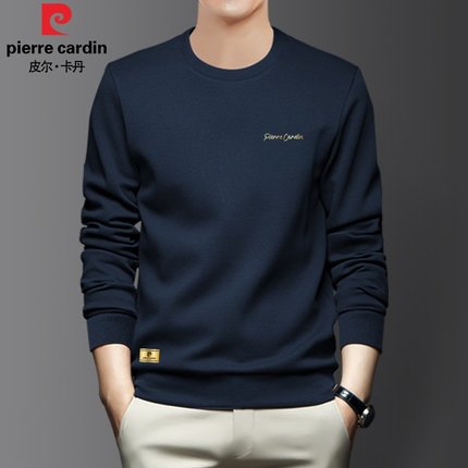 皮尔卡丹秋冬季新款圆领卫衣男士中青年休闲套头加绒高档男P1522