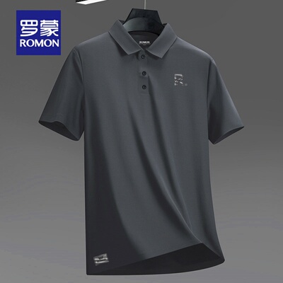 罗蒙/Romon夏季新款蛋白冰丝翻领POLO衫商务通勤休闲半袖T恤18026