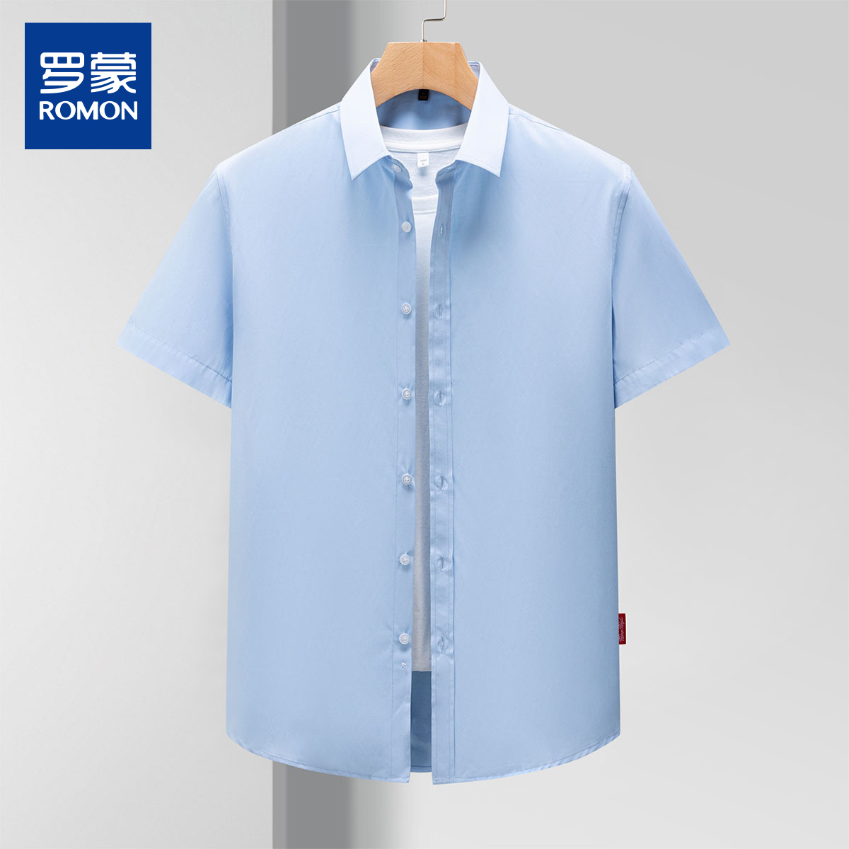罗蒙正品纯色职业短袖衬衫男士