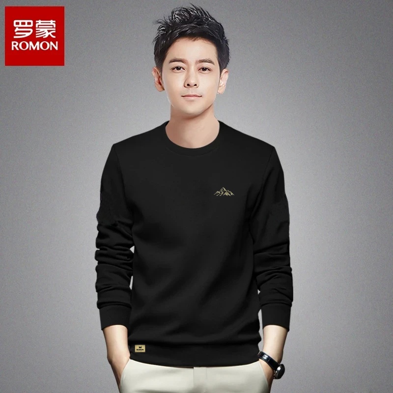 罗蒙/Romon重磅卫衣男秋冬加绒加厚款圆领长袖t恤大码上衣DX5010