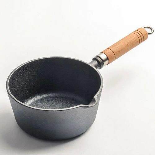 Cast Iron Milk Pan with Pour Spout Non-Stick Hot Oil Pan