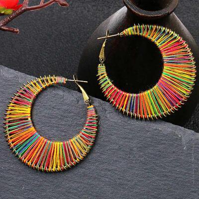 Boho Colorful Hand-wound Earrings Round Earrings Personality