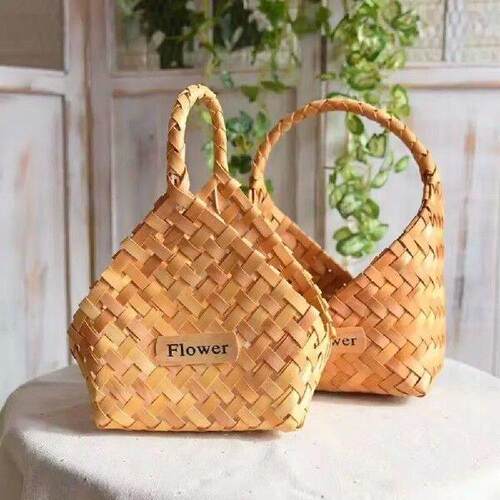 Portable Wooden Flower Basket Handmade Wall Mounted Storage