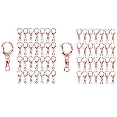 100 Pcs Rose Gold Keychain, Spring Snap Key Ring With Chain