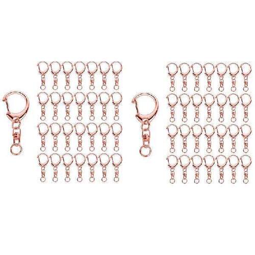 100 Pcs Rose Gold Keychain, Spring Snap Key Ring With Chain