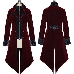 2020亚马逊欧美万圣诞节燕尾服中世纪复古服装中长朋克新女款大衣