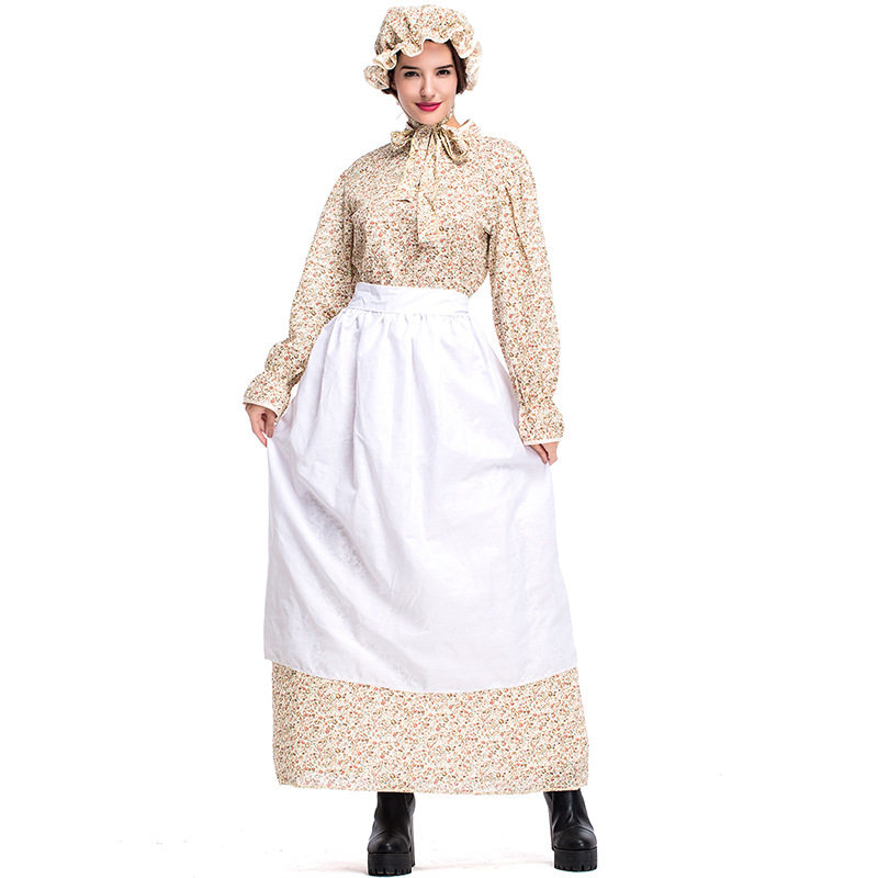 品色万圣节服成人狼外婆演出服童话故事主题服田园卡其碎花连衣裙