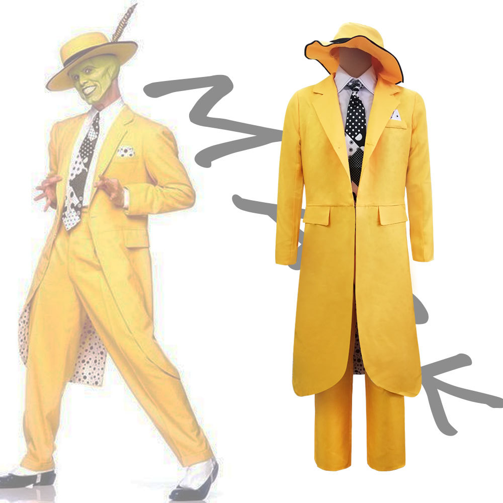 万圣节角色扮演服装 变相怪杰The Mask金凯瑞黄色西装cos服