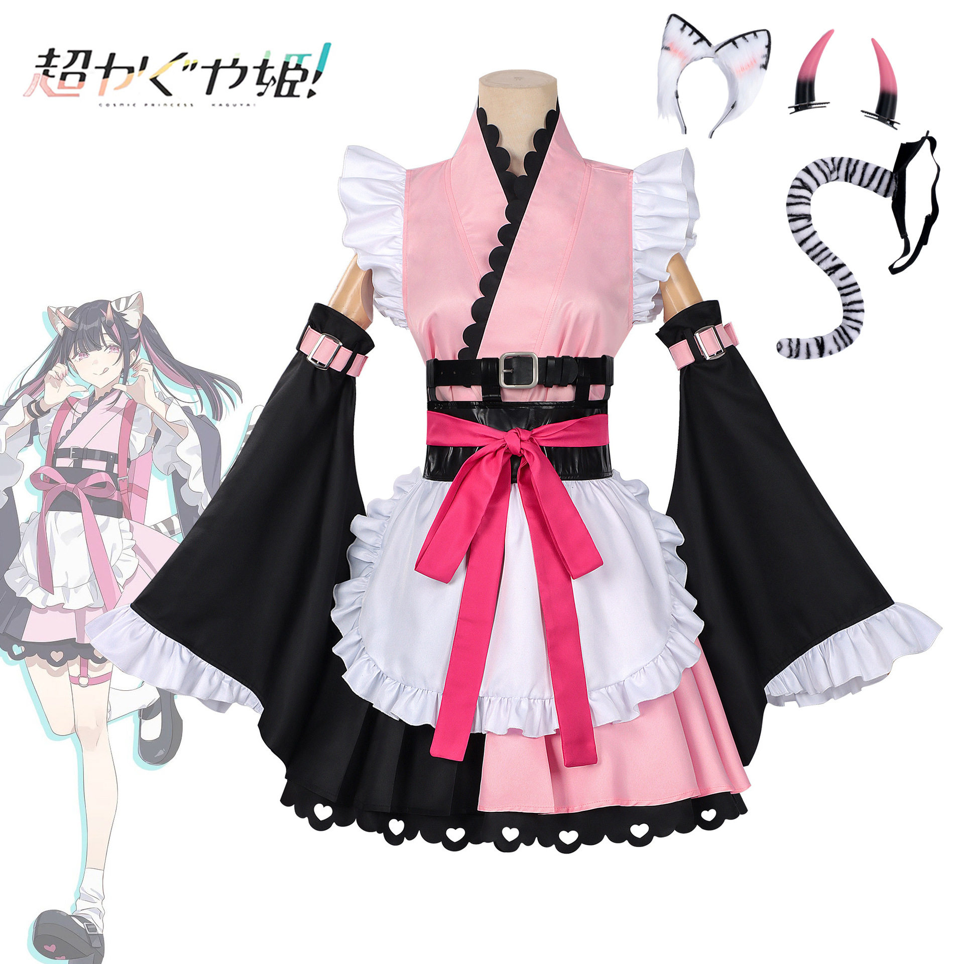 超时空辉夜姬驹泽乃依COS服兽耳角毛绒尾巴全套女仆粉黑洛丽塔