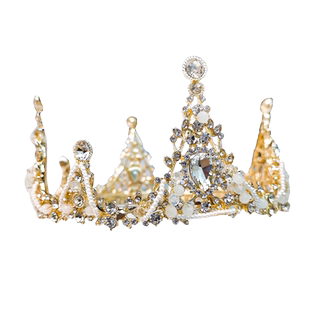 儿童圆皇冠头饰女童王冠小公主水晶发箍生日钢琴演出礼服发饰发夹