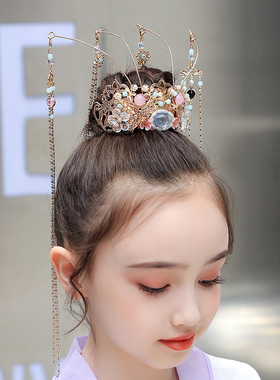 新年节日儿童古风头饰发冠女童流苏汉服发饰演出古装发簪流苏步摇