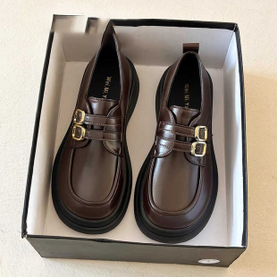 春秋百搭厚底圆头乐福鞋 品牌小皮鞋 2026新款 英伦风单鞋 黑色女 女款