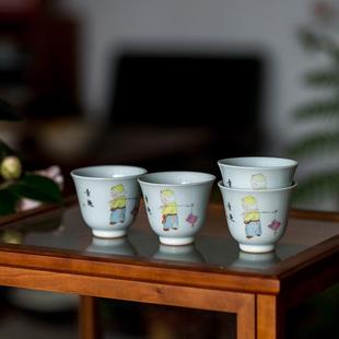 CB016 仿古胎手手绘小茶杯家用陶杯瓷主人品茗杯彩工釉上闻香杯GL