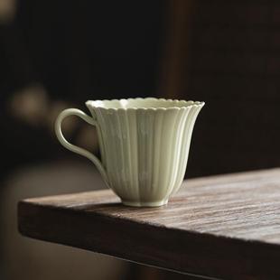 墨己仿釉绿手把茶花杯功夫茶具花边宋五瓣下午茶mjtc单杯家用喝茶