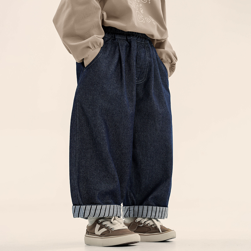 积木城堡男童牛仔裤2025秋装新款儿童条纹撞色裤子中小童休闲裤