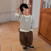 套头衫 儿童条纹上衣中小童春秋宽松休闲长袖 新款 男童卫衣2026春装