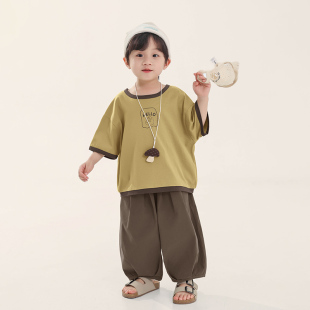 撞色半袖 积木城堡男童短袖 儿童韩版 新款 上衣中小童 t恤2025夏装