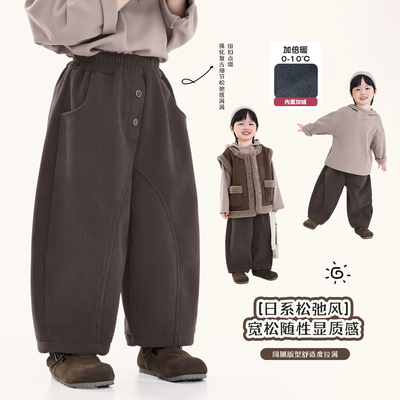 积木城堡男童加绒裤子2025冬装新款儿童灯芯绒裤中小童加厚休闲裤