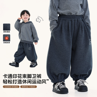 中小童卫裤 积木城堡男童加绒裤 儿童一体绒休闲裤 新款 厚 子2025冬季