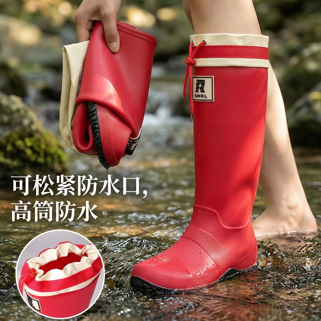 可折叠束口防滑防水高筒雨靴