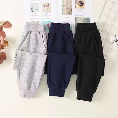 男童灰色运动裤春秋款儿童藏青色女童深蓝色宽松小学生校服裤束口