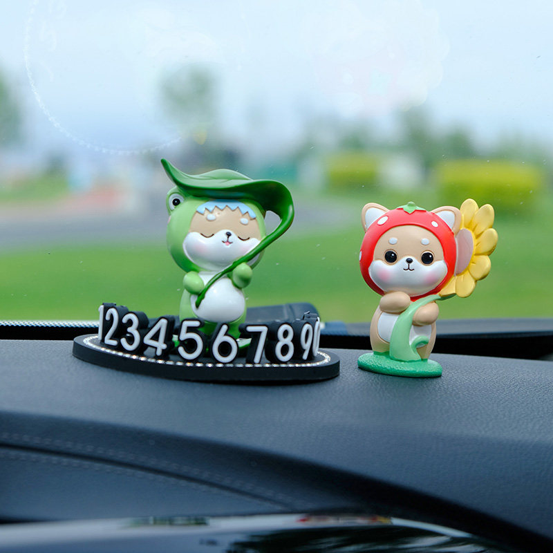 可爱柴犬车载挪车电话号码牌卡通临时汽车停车移车摆件车内用品女