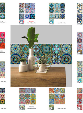 SHEI曼陀罗风格瓷砖贴翻新浴室厨房橱柜装饰改造自粘墙贴瓷砖漆