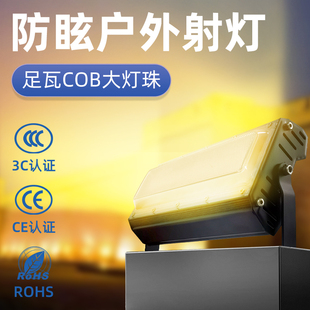 黄光投光灯户外防水外墙景观射灯洗墙灯暖光大面积照明led泛光灯