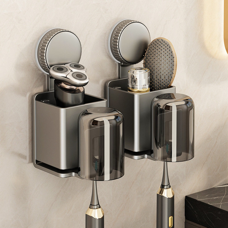 吸盘牙刷置物架壁挂式免打孔电动牙刷架卫生间漱口杯牙刷牙膏架子