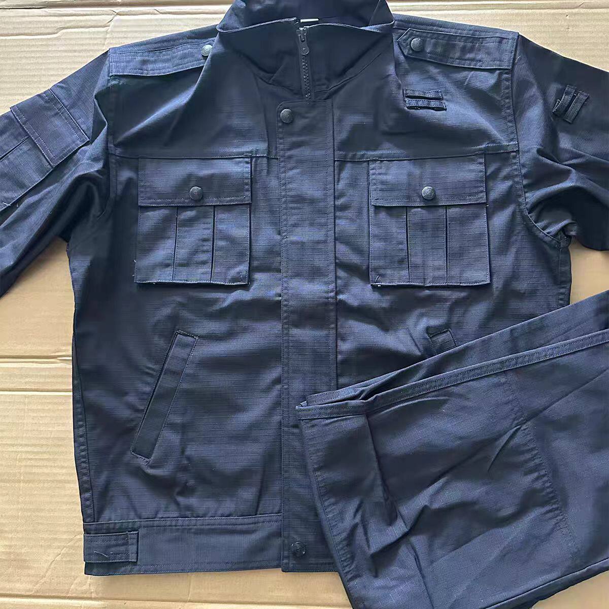 藏青网格耐磨防撕裂作训服套装