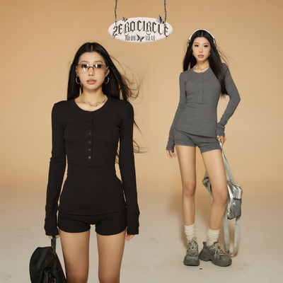 野生zero两色v领修身t恤短裤套装