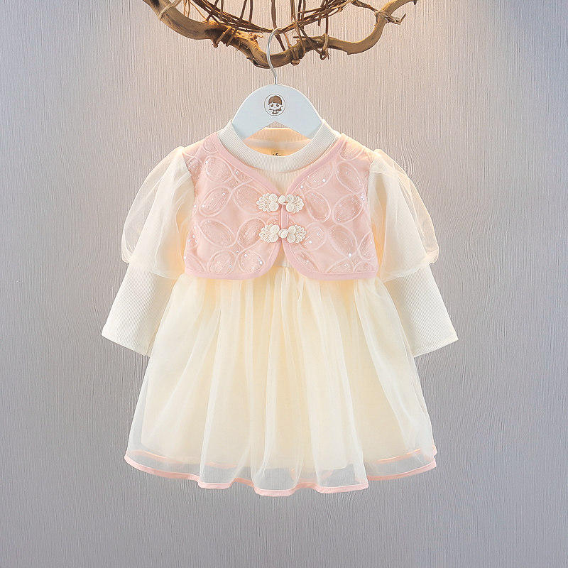 女宝宝裙子洋气春秋装女童长袖公主裙连衣裙2025新款韩版女孩纱裙