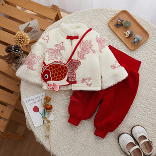 童装冬季儿童套装周岁礼服女童套装女孩过年衣服两件套中国风童装