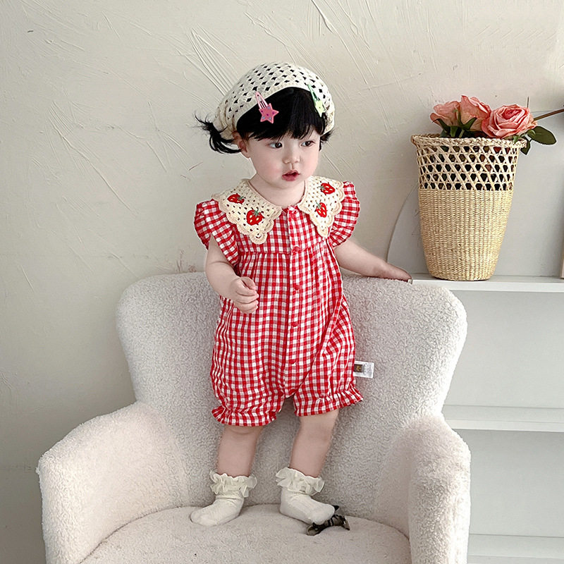 夏季新款婴儿衣服女宝宝哈衣花边