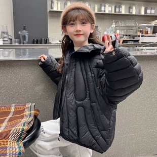 女童2025新款秋冬季羽绒棉服儿童纯色廓形棉袄女孩韩版设计感外套