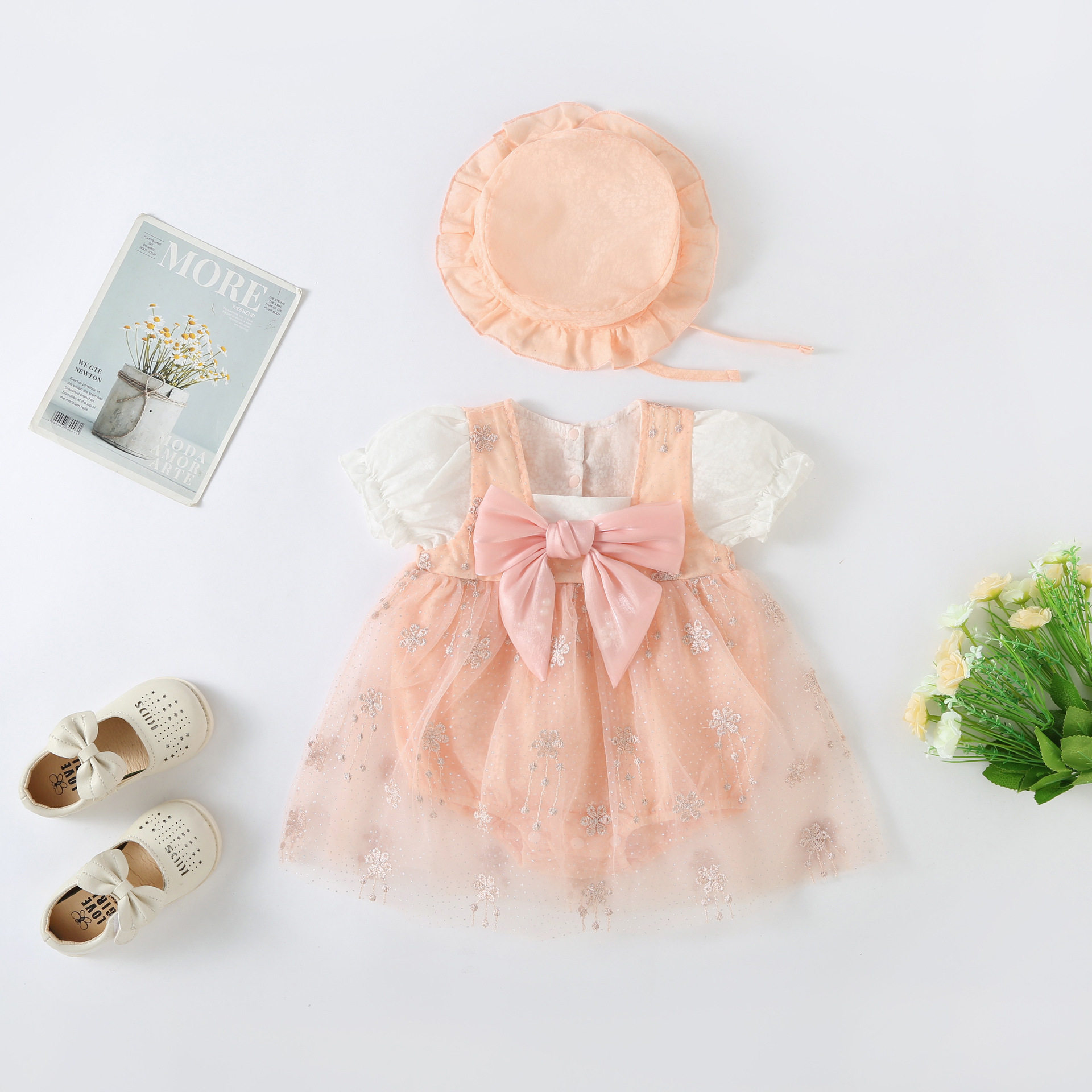 婴儿连体衣夏装薄款衣服百天周岁礼服女宝宝包屁衣小童公主网纱裙