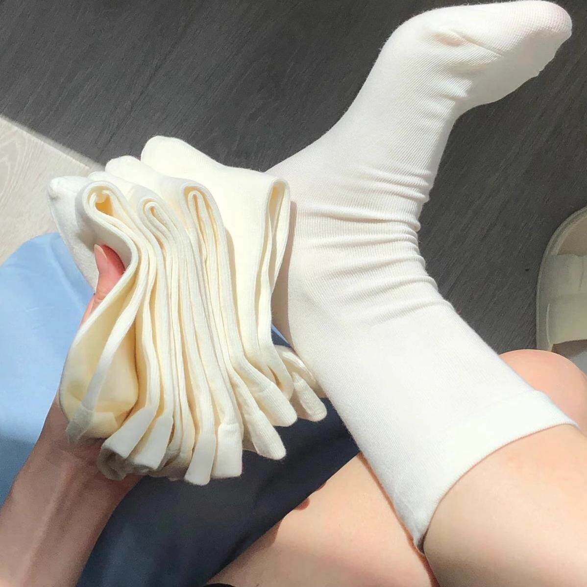 白色袜子女夏款中筒袜ins潮纯棉夏季薄款日系莫兰迪色拖鞋长袜