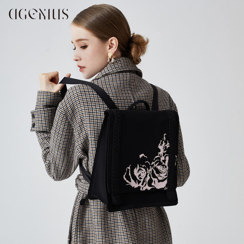 DGENIUS原创双肩包女款黑色书包