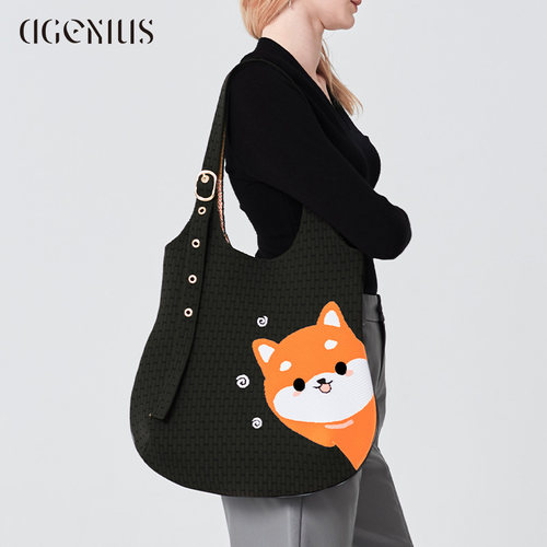 DGENIUS黑色单肩包编织斜挎包