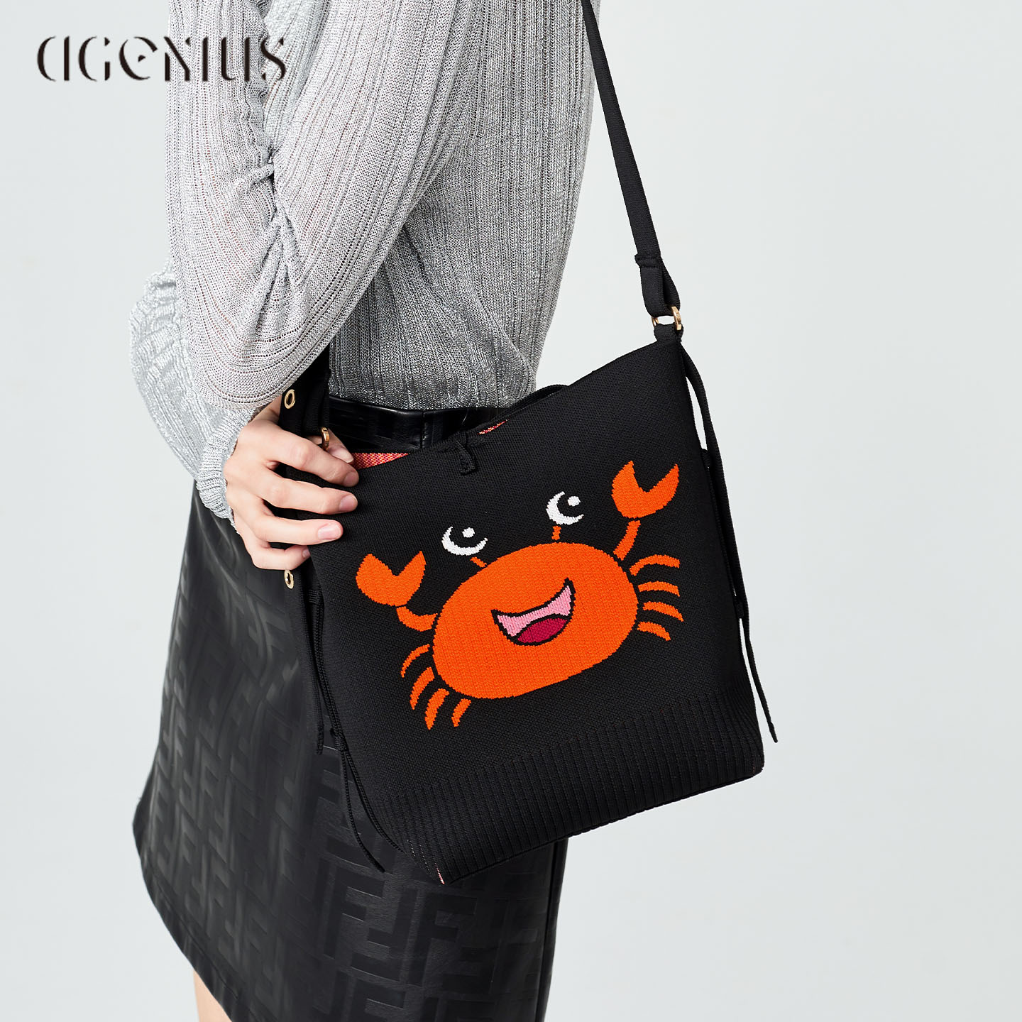 DGENIUS原创编织托特包女水桶包