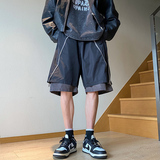 XZ409-1-K651-P45夏季假两件拉链设计宽松运动休闲短裤（控58），男装休闲裤，星座1514