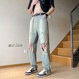 XZ409-1-K640-P60夏季新款破洞小脚牛仔裤男（控75），男装牛仔裤，星座1514