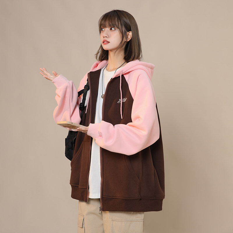 XZ409-1-Y03-P70秋季复古插肩袖卫衣开衫连帽宽松外套女（控88）,男装卫衣,星座1514